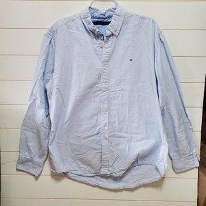Tommy Hilfiger mens size 16.5 neck long sleeve buttoned down shirt blue striped
